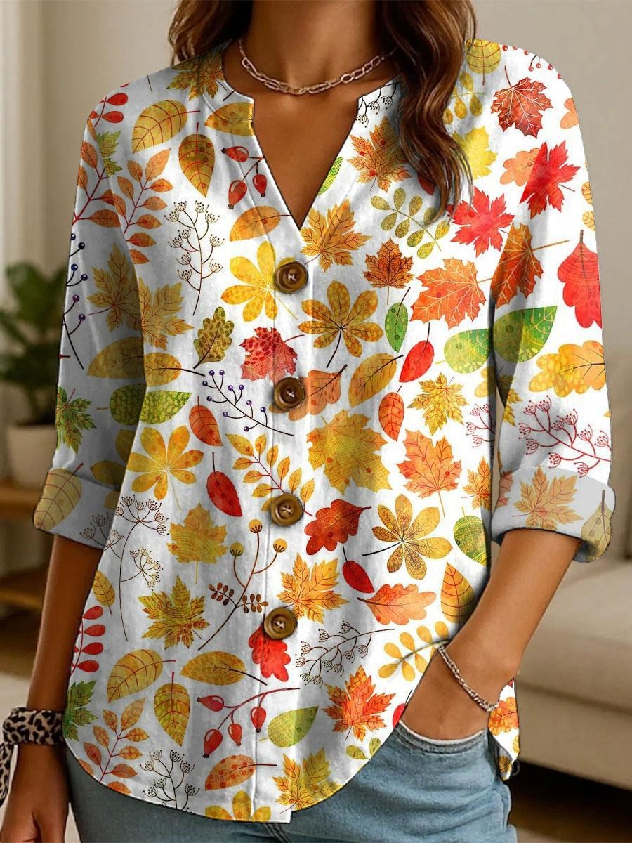 Gorgeous V-Neck Long Sleeve Floral Print Top