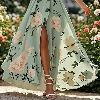 Trendy Floral Print One Shoulder Maxi Dress