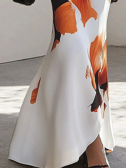 Elegant Round Neck Sleeveless Floral Print Maxi Dress