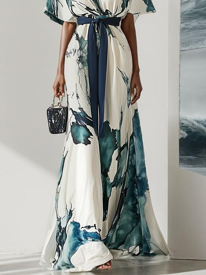 Trendy V-Neck Short Sleeve Maxi Dress