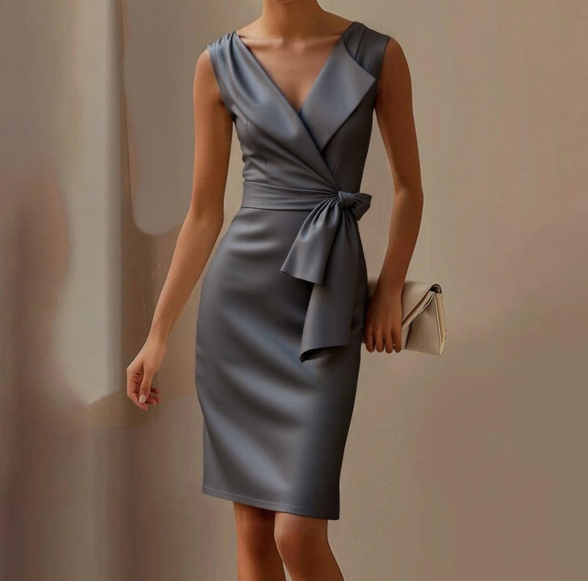 Gorgeous Grey V-Neck Sleeveless Mini Dress