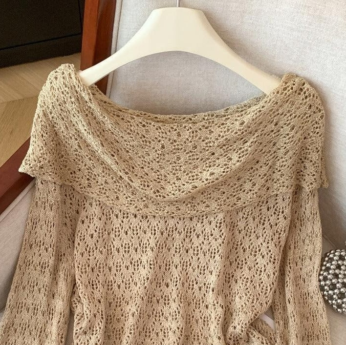 Brown Plain Round Neck Long Sleeve Top