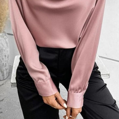 Pink Plain V-Neck Long Sleeve Top