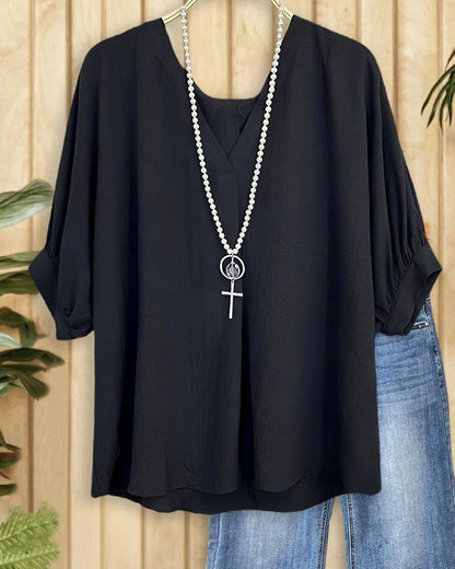 Black Plain Half Sleeve Top