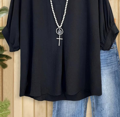 Black Plain Half Sleeve Top