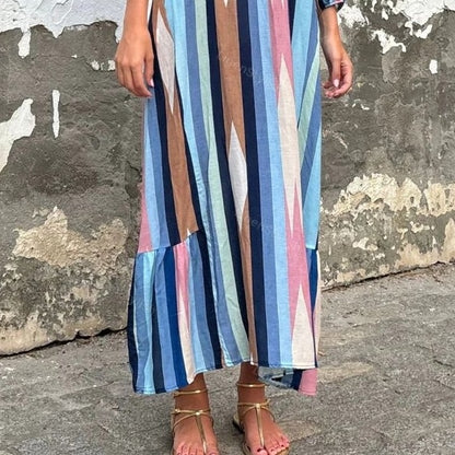Vintage Striped Print Long Sleeve Maxi Dress