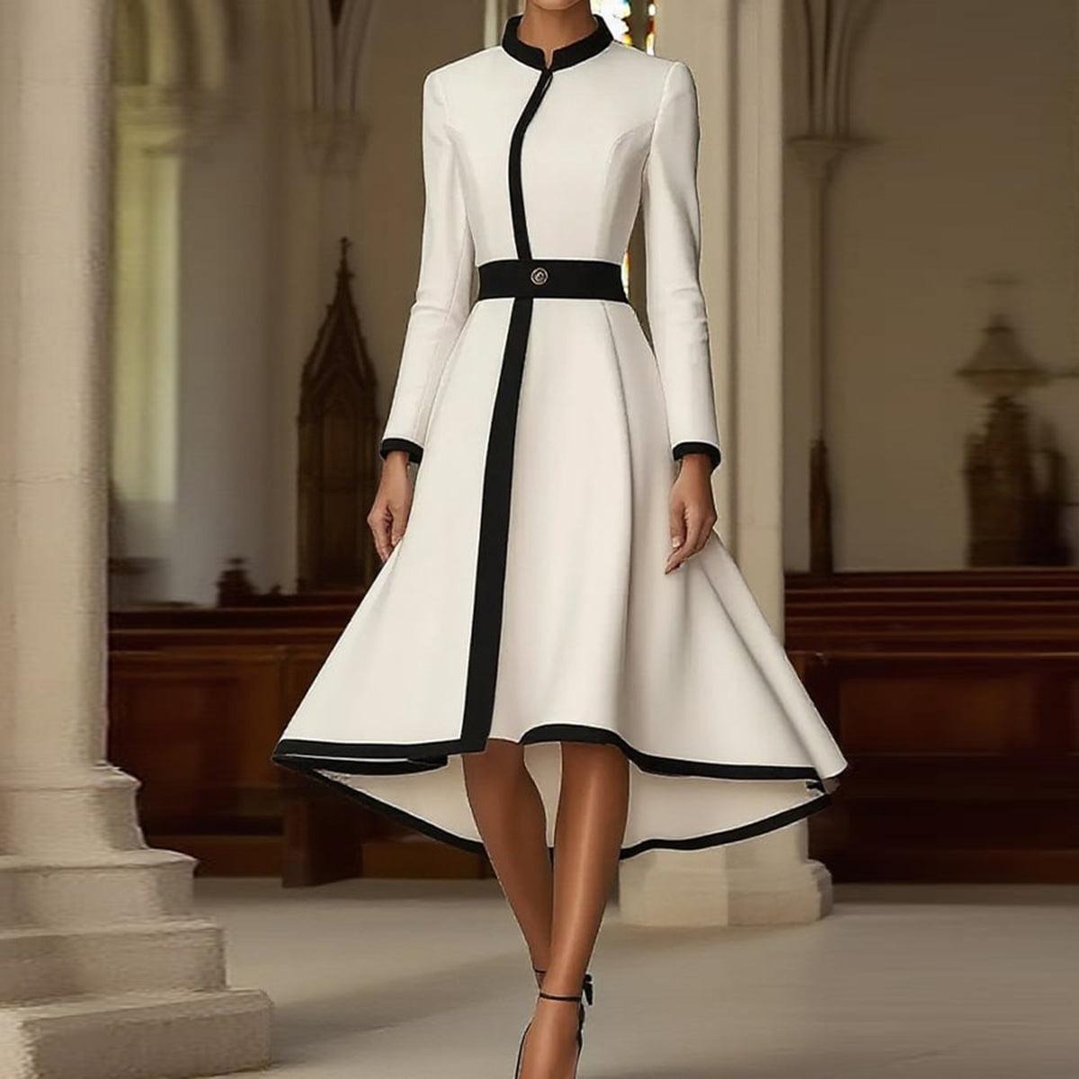 Special Color Block Long Sleeve Midi Dress