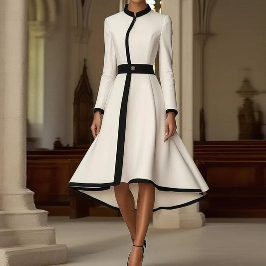 Special Color Block Long Sleeve Midi Dress