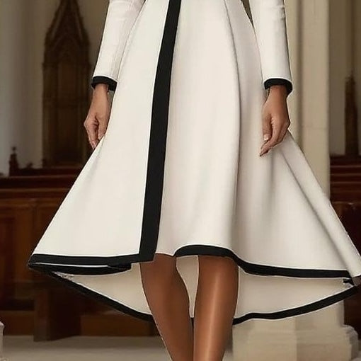 Special Color Block Long Sleeve Midi Dress