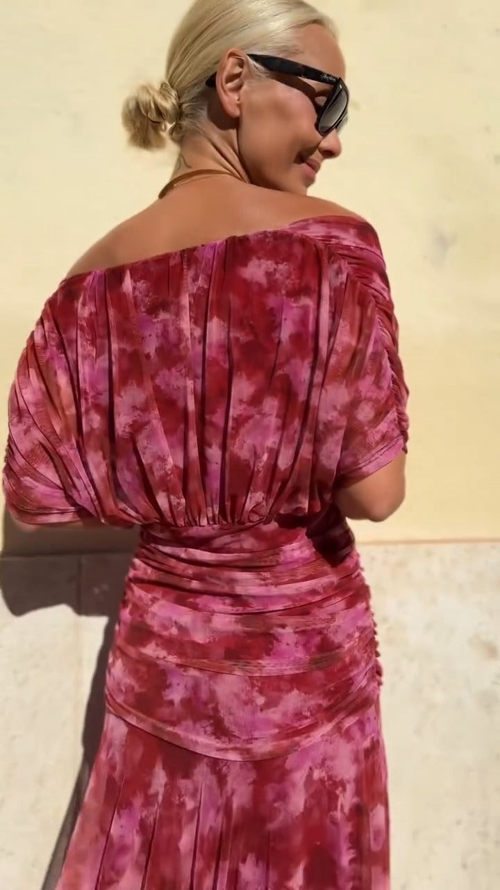 Burgundy Tie Dye Maxi Dress