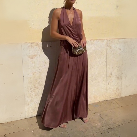 Dusty Rose Backless-Collar Dress