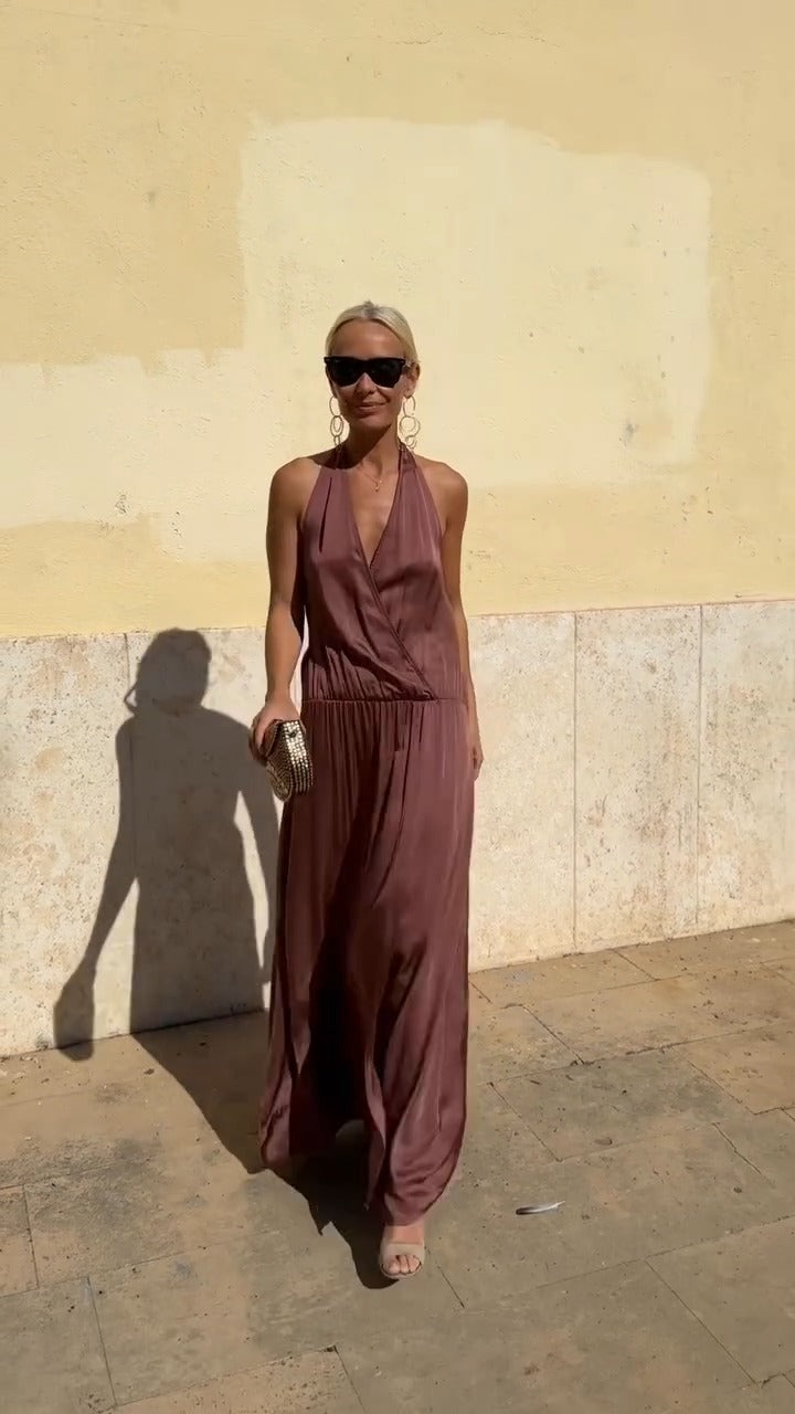 Dusty Rose Backless-Collar Dress