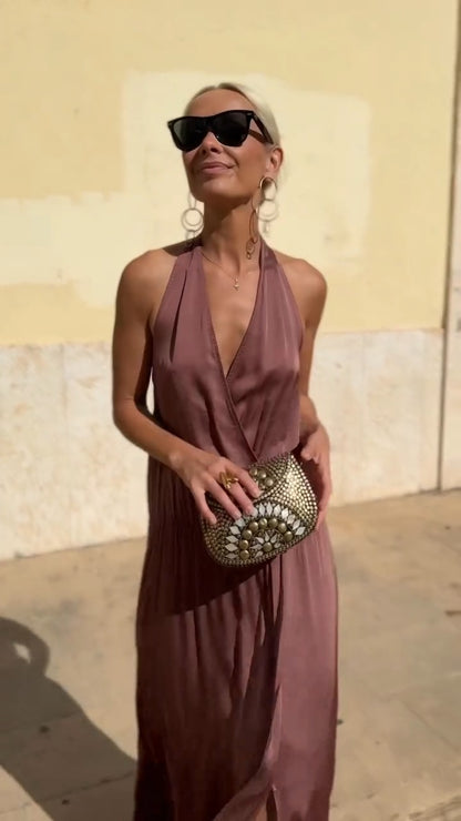 Dusty Rose Backless-Collar Dress