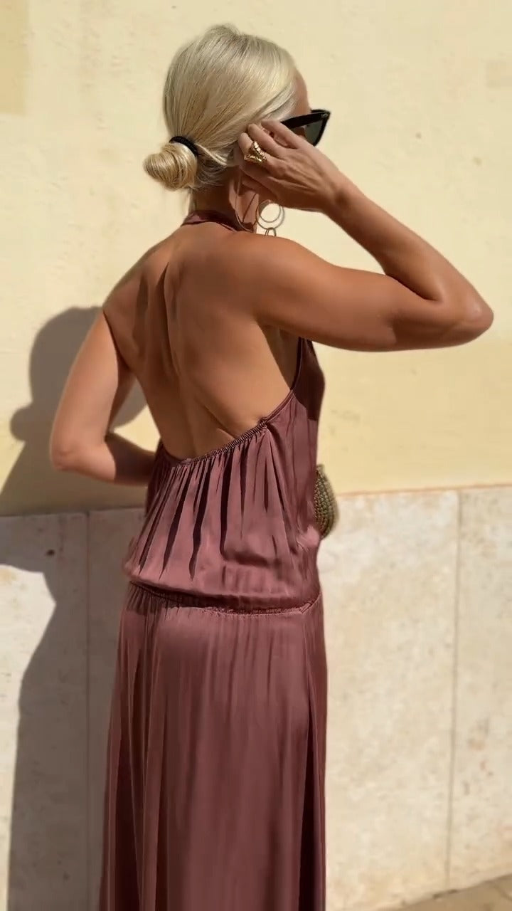 Dusty Rose Backless-Collar Dress