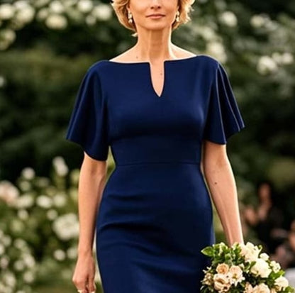 Navy Plain Short Sleeve Maxi Dress