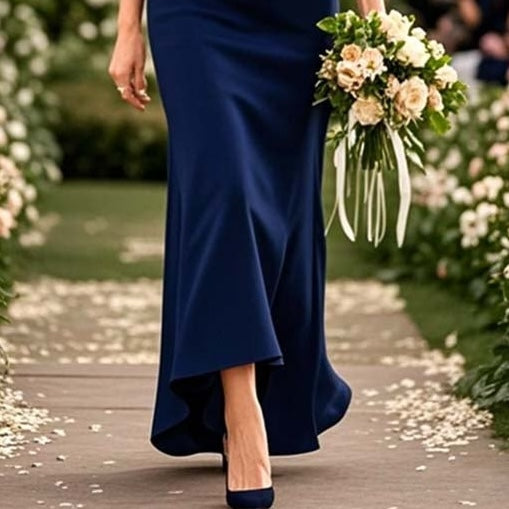 Navy Plain Short Sleeve Maxi Dress