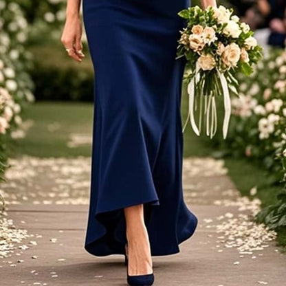 Navy Plain Short Sleeve Maxi Dress