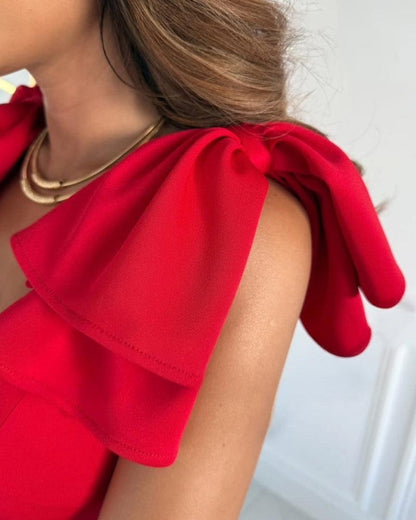 Special Red Plain Sleeveless Midi Dress