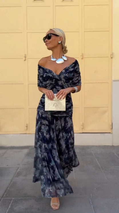 Navy Blue Tie Dye  Maxi Dress