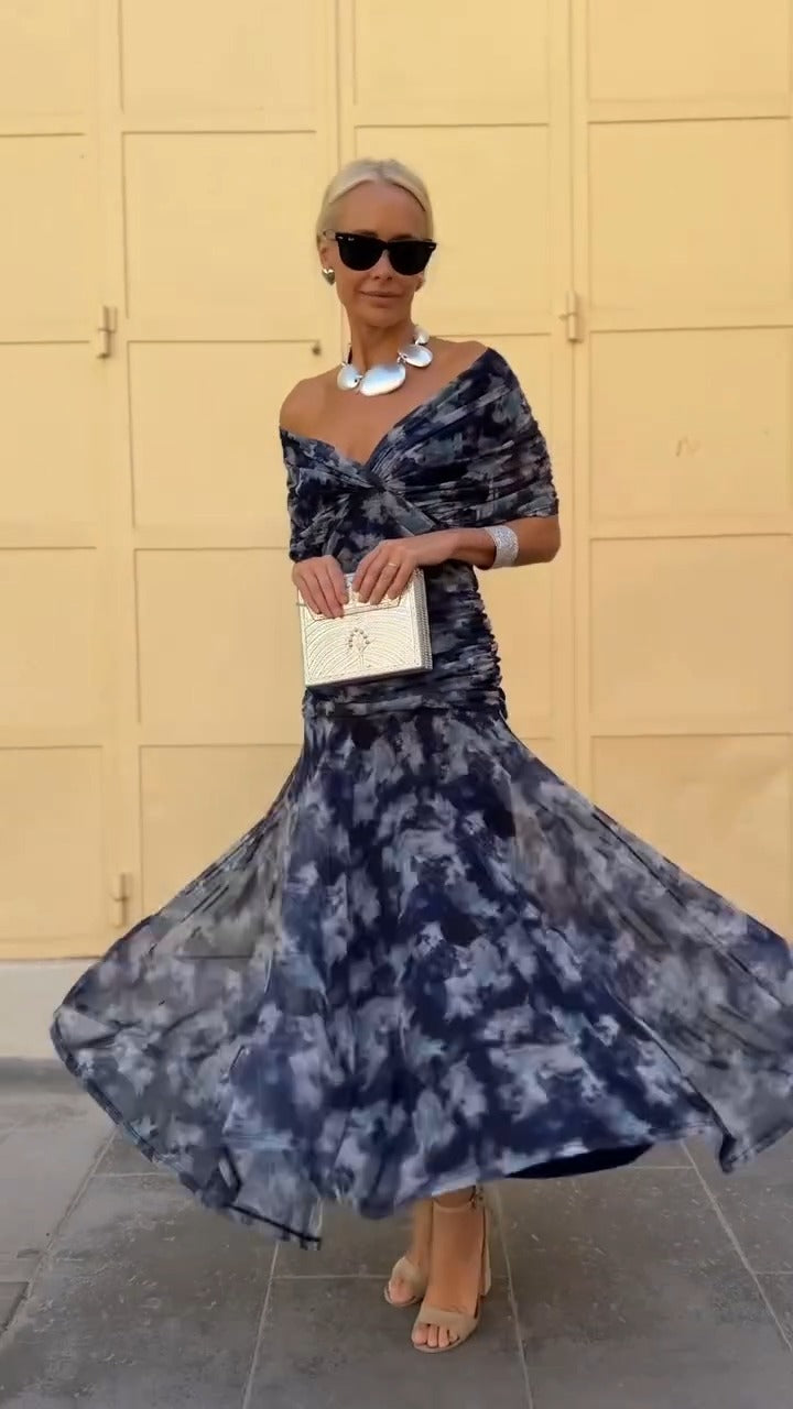 Navy Blue Tie Dye  Maxi Dress