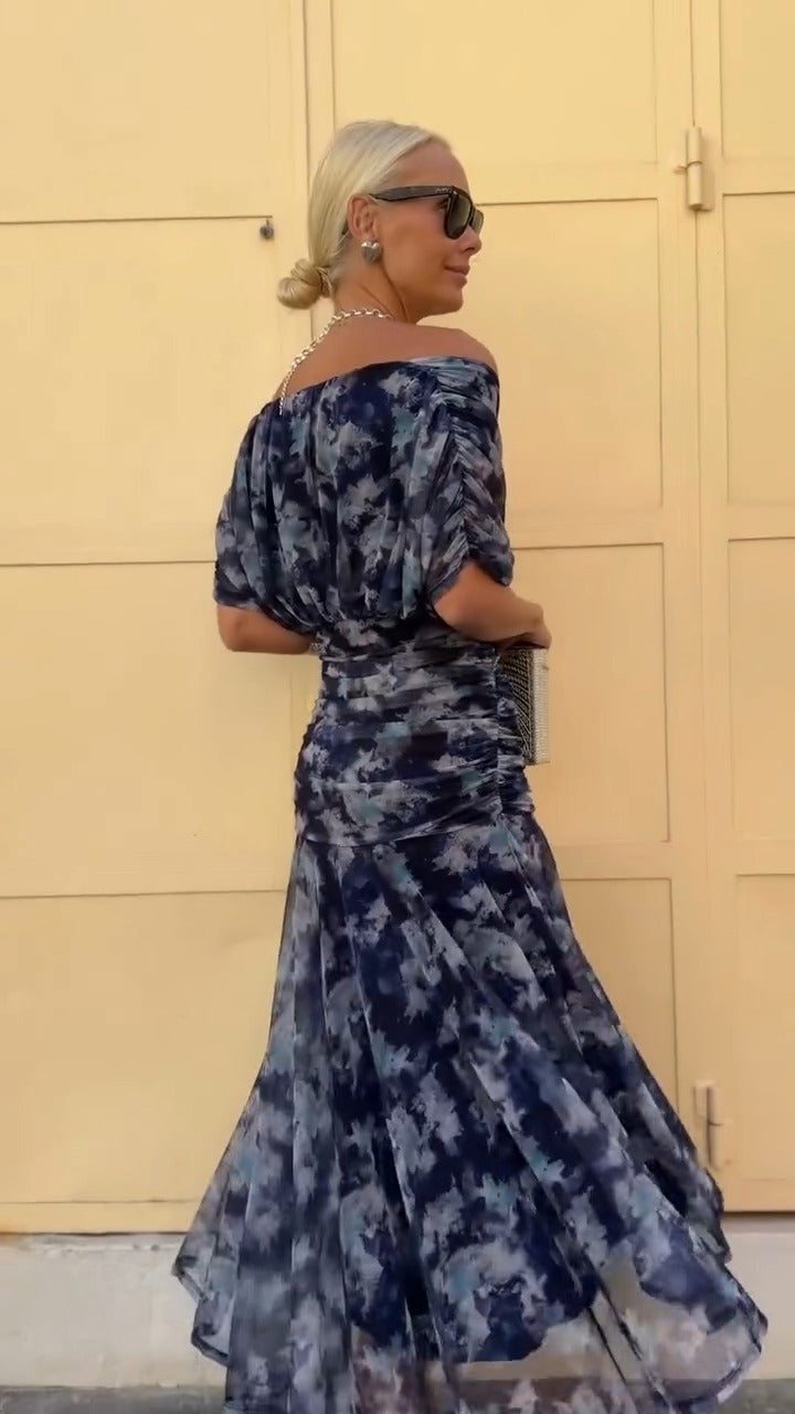 Navy Blue Tie Dye  Maxi Dress