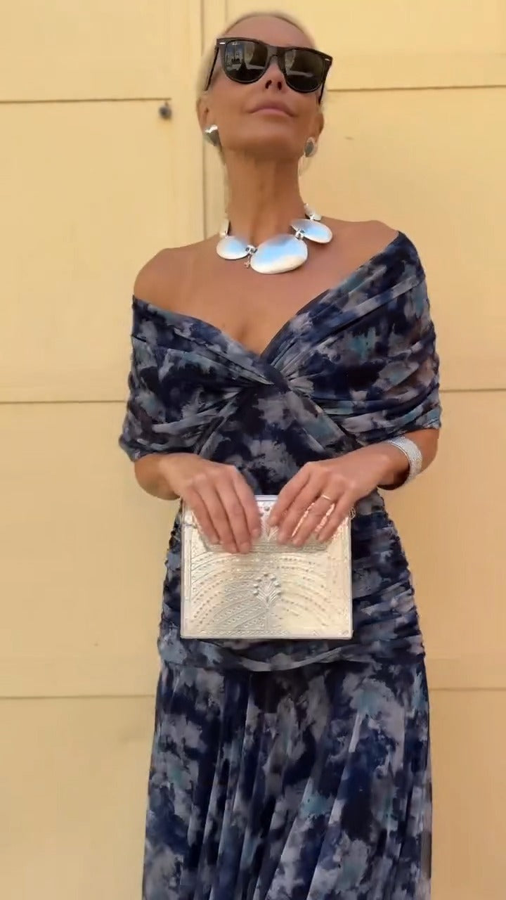 Navy Blue Tie Dye  Maxi Dress