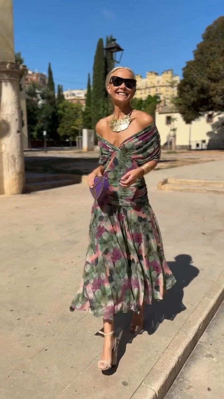 Multicolor Floral Print Midi Dress