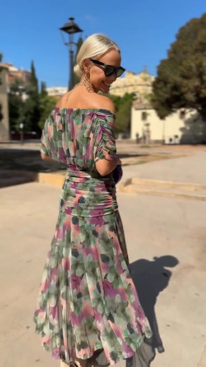 Multicolor Floral Print Midi Dress