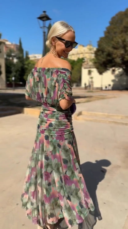 Multicolor Floral Print Midi Dress