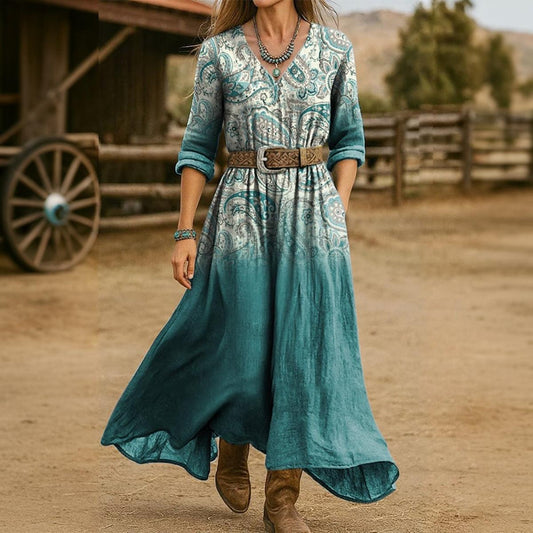 Special V-Neck Paisley Print Maxi Dress