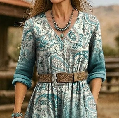 Special V-Neck Paisley Print Maxi Dress