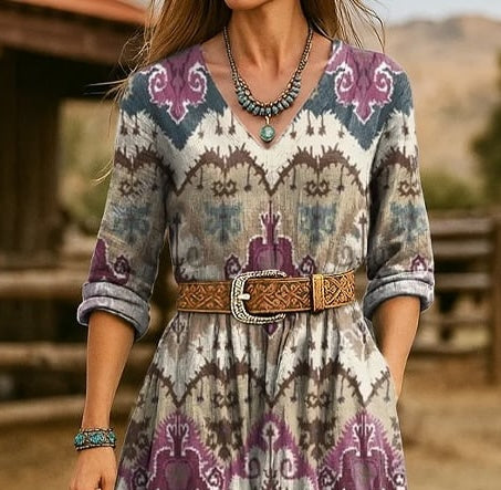 Special V-Neck Long Sleeve Maxi Dress