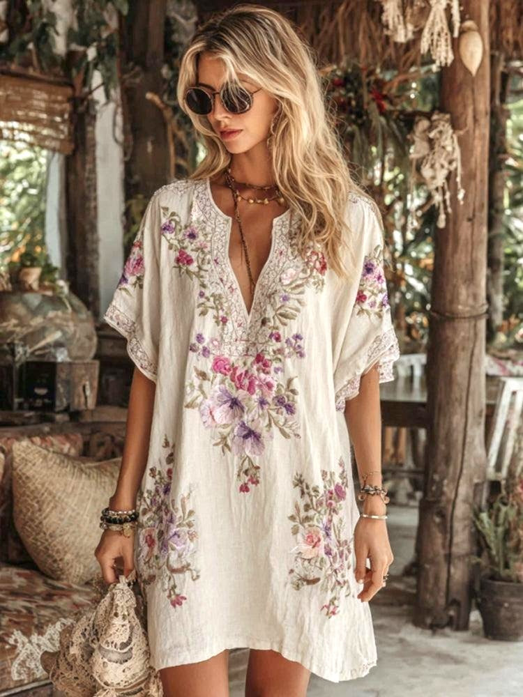 Popular Half Sleeve White Mini Dress