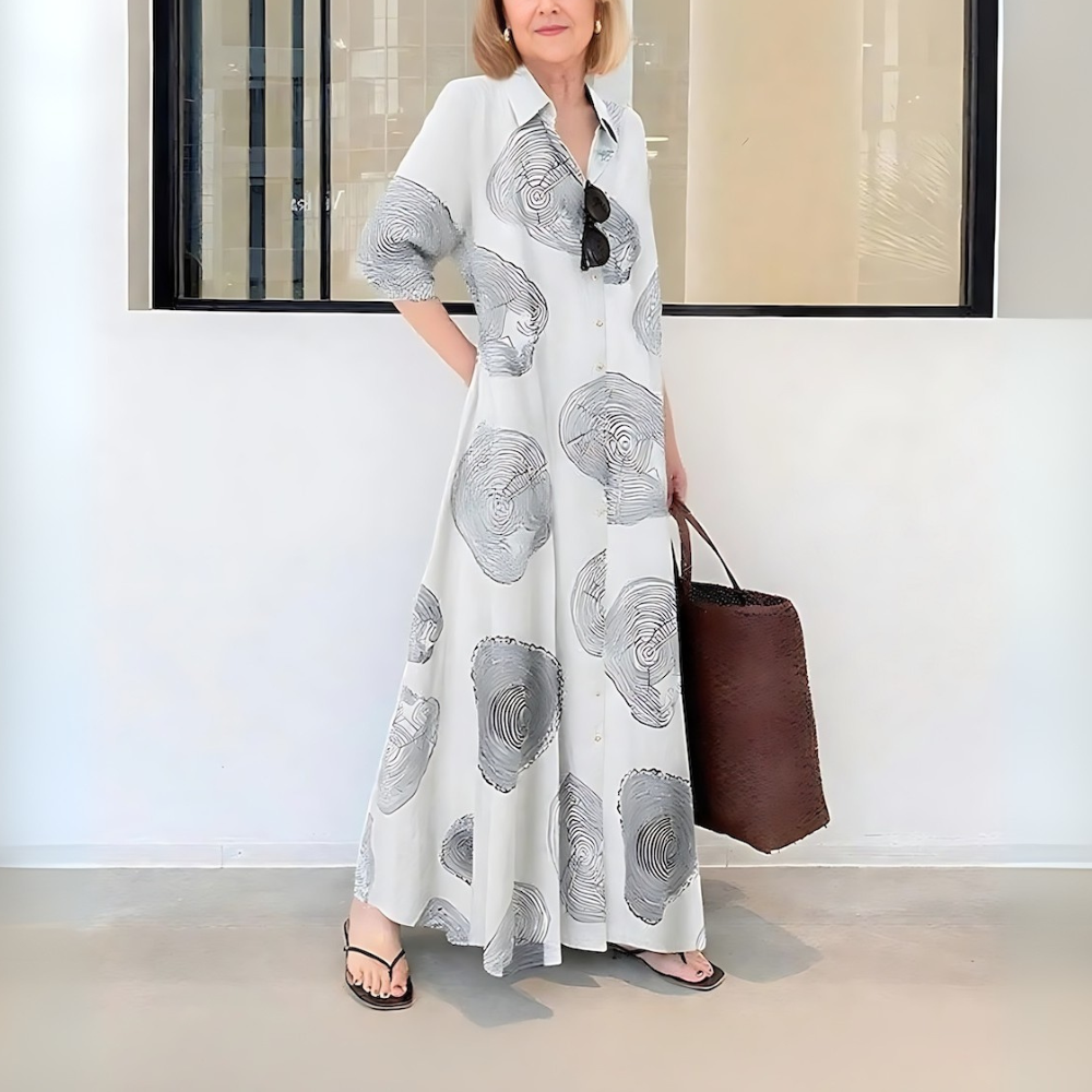 Unique Collared Long Sleeve Maxi Dress