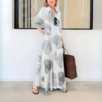 Unique Collared Long Sleeve Maxi Dress