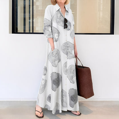 Unique Collared Long Sleeve Maxi Dress