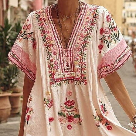 Sweet Short Sleeve Pink Midi Dress