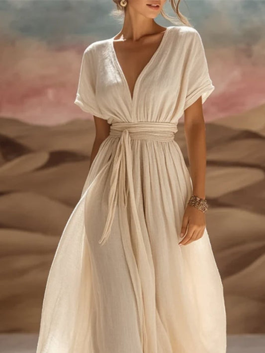 Classy Short Sleeve Plain Maxi Dress