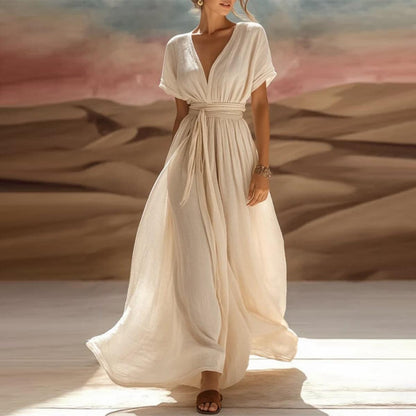 Classy Short Sleeve Plain Maxi Dress