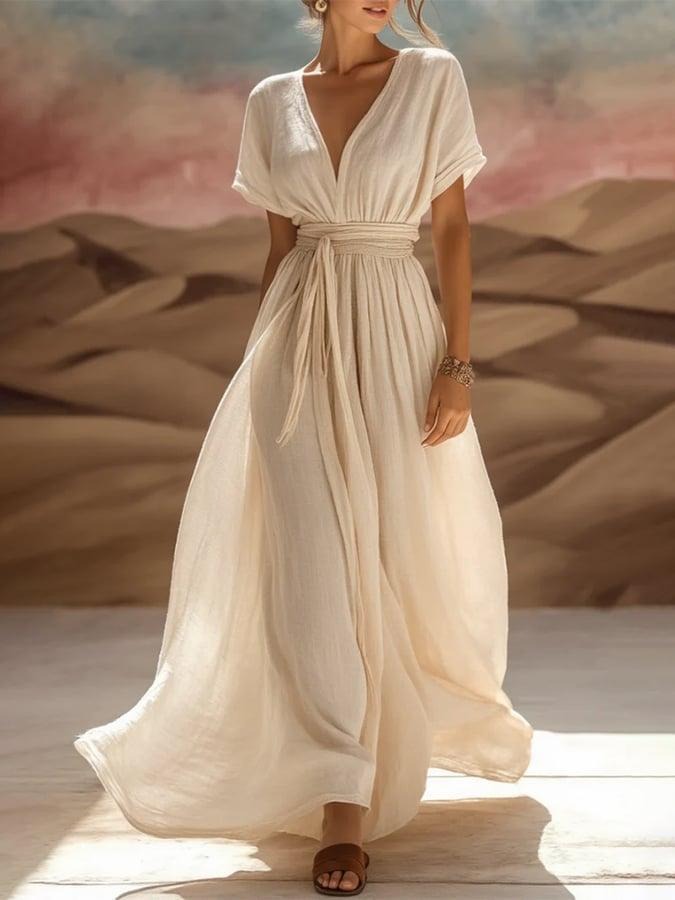Classy Short Sleeve Plain Maxi Dress