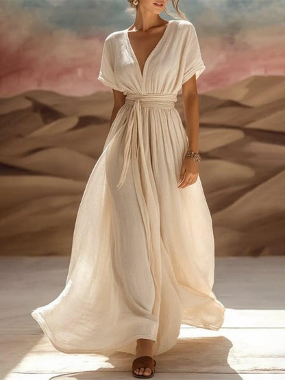 Classy Short Sleeve Plain Maxi Dress