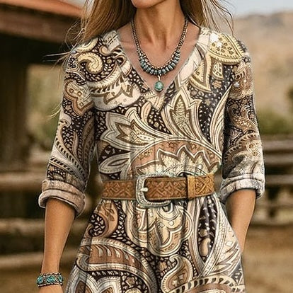 Western Vintage Floral Print Dress