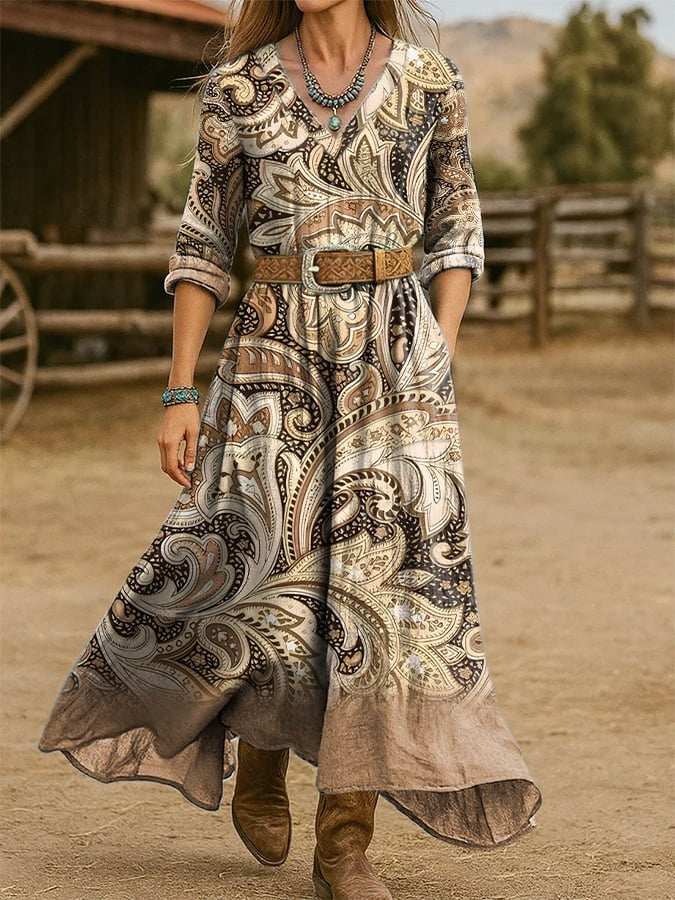 Western Vintage Floral Print Dress
