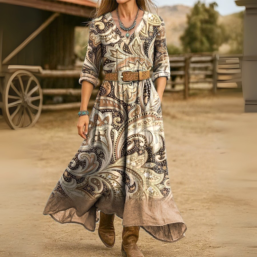 Western Vintage Floral Print Dress