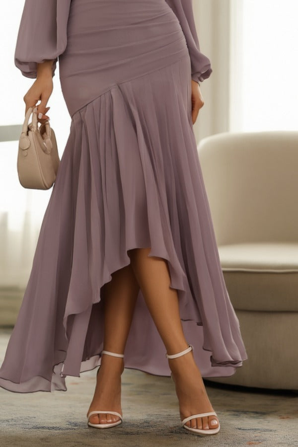 Purple Square Collar Ruffle Maxi