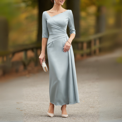 Light Blue Asymmetric Neckline Midi Dress