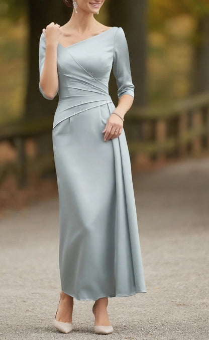 Light Blue Asymmetric Neckline Midi Dress