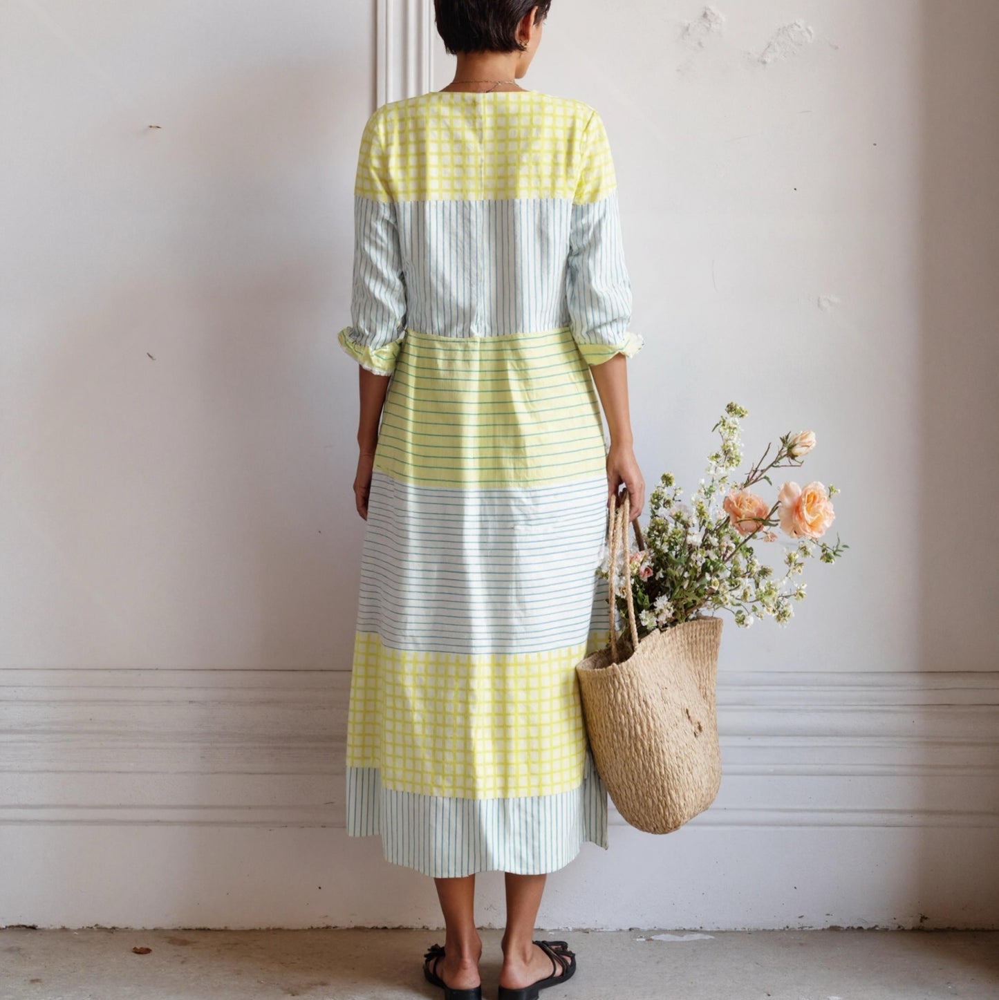 Chic V-Neck Striped Midi Dress