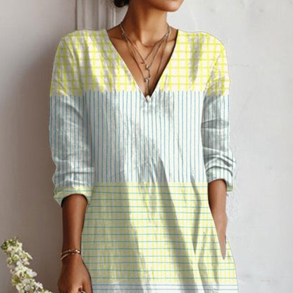 Chic V-Neck Striped Midi Dress