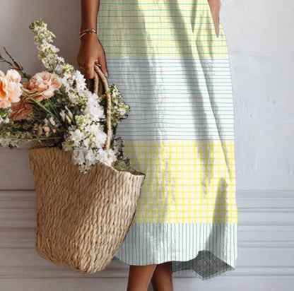 Chic V-Neck Striped Midi Dress